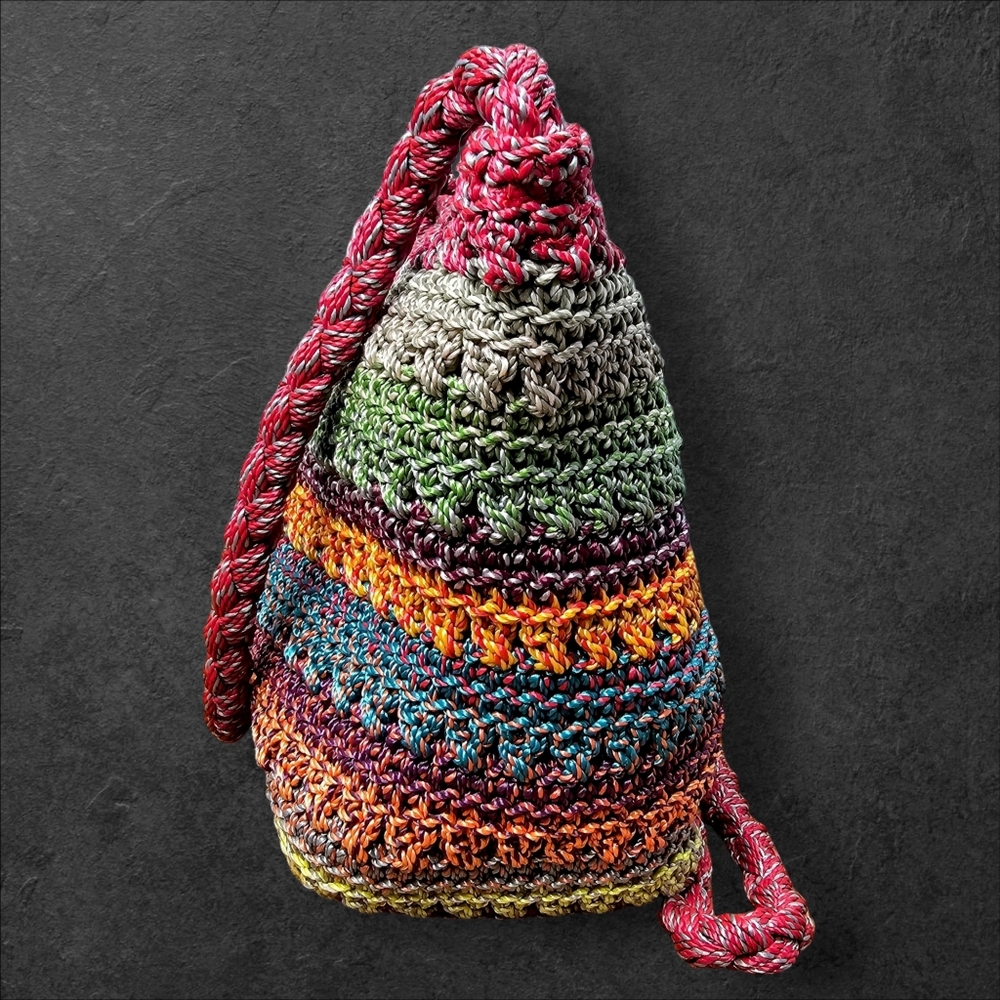 LINA Small Crochet Shoulder Bag Striped Shoulder Strap Hippie Festival 20" Strap - Picture 3 of 12